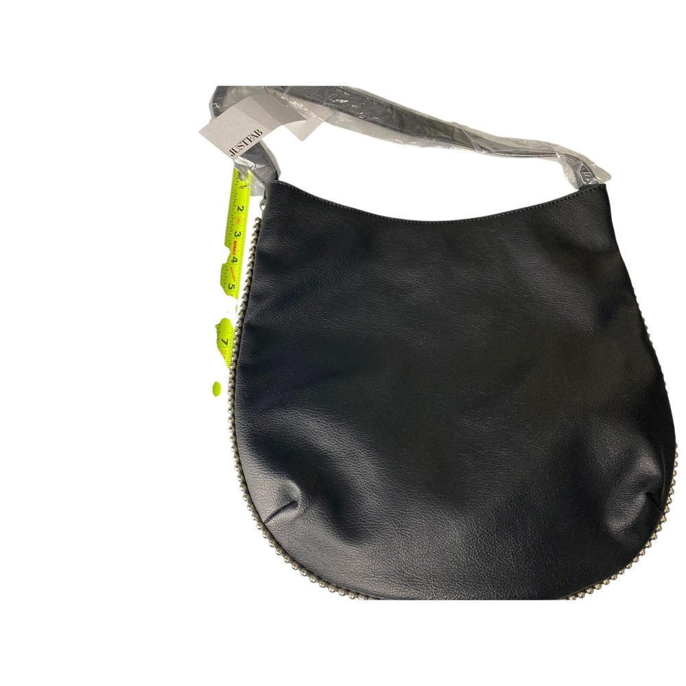 JUSTFAB Black Faux Leather Studded Hobo‎ Shoulder Bag Purse